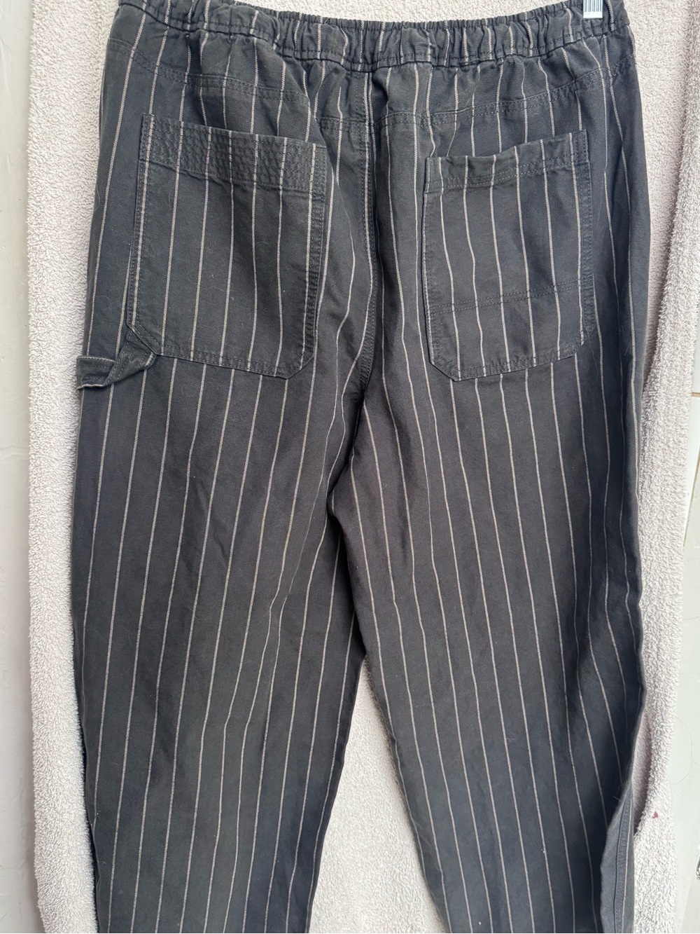 Aerie Workwear Pants Charcoal Pinstripe Wide Leg Drawstring large short - Picture 8 of 8